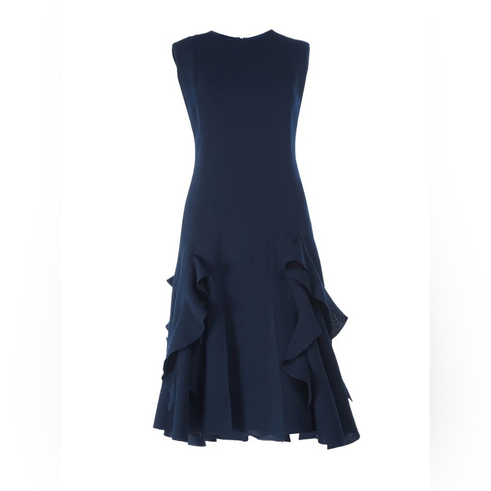 Sleeveless Navy Midi Dress with Ruffle Hem